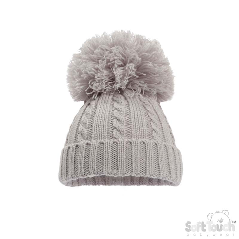 Grey 'Elegance' Cable Knit Hat w/Pom Pom : H650-G-SM