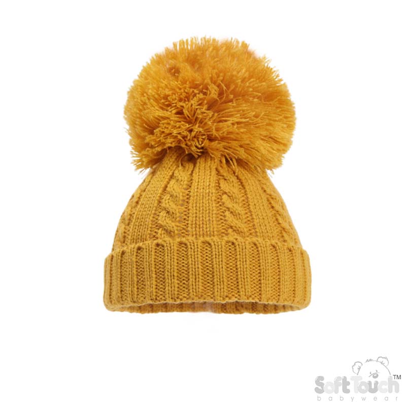 Mustard 'Elegance' Cable Knit Hat w/Pom Pom : H650-M-SM