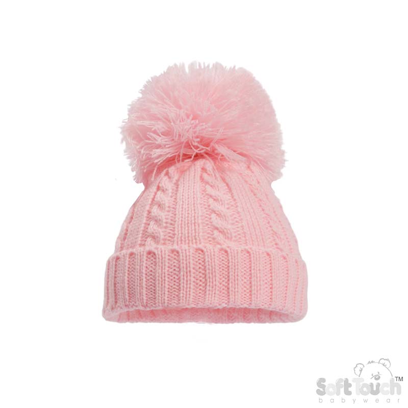 Pink 'Elegance' Cable Knit Hat w/Pom Pom : H650-P-SM