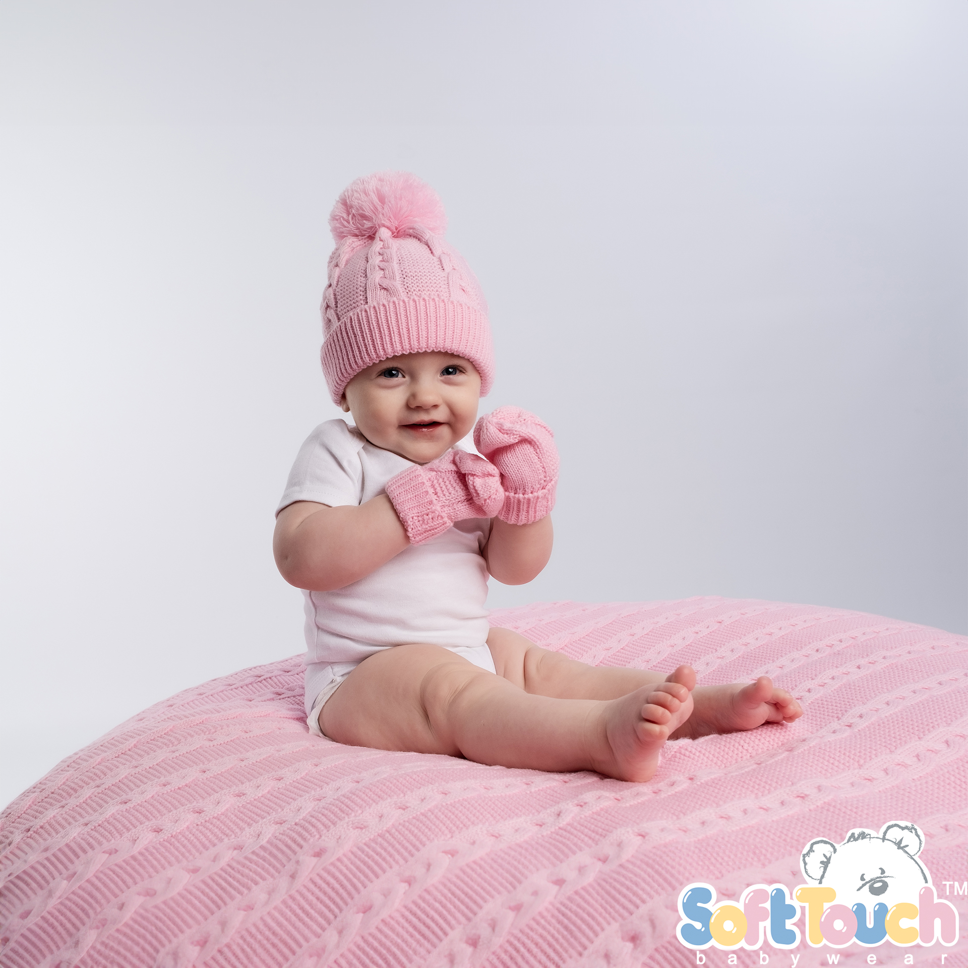 Pink 'Elegance' Cable Knit Hat w/Pom Pom : H650-P-SM