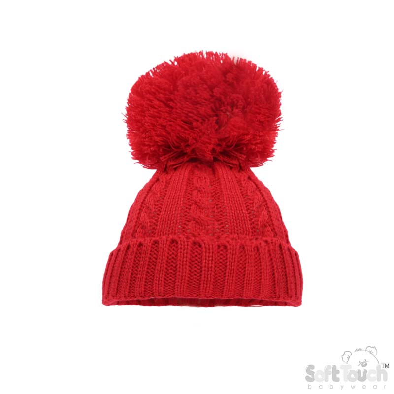 Red 'Elegance' Cable Knit Hat w/Pom Pom : H650-R-SM