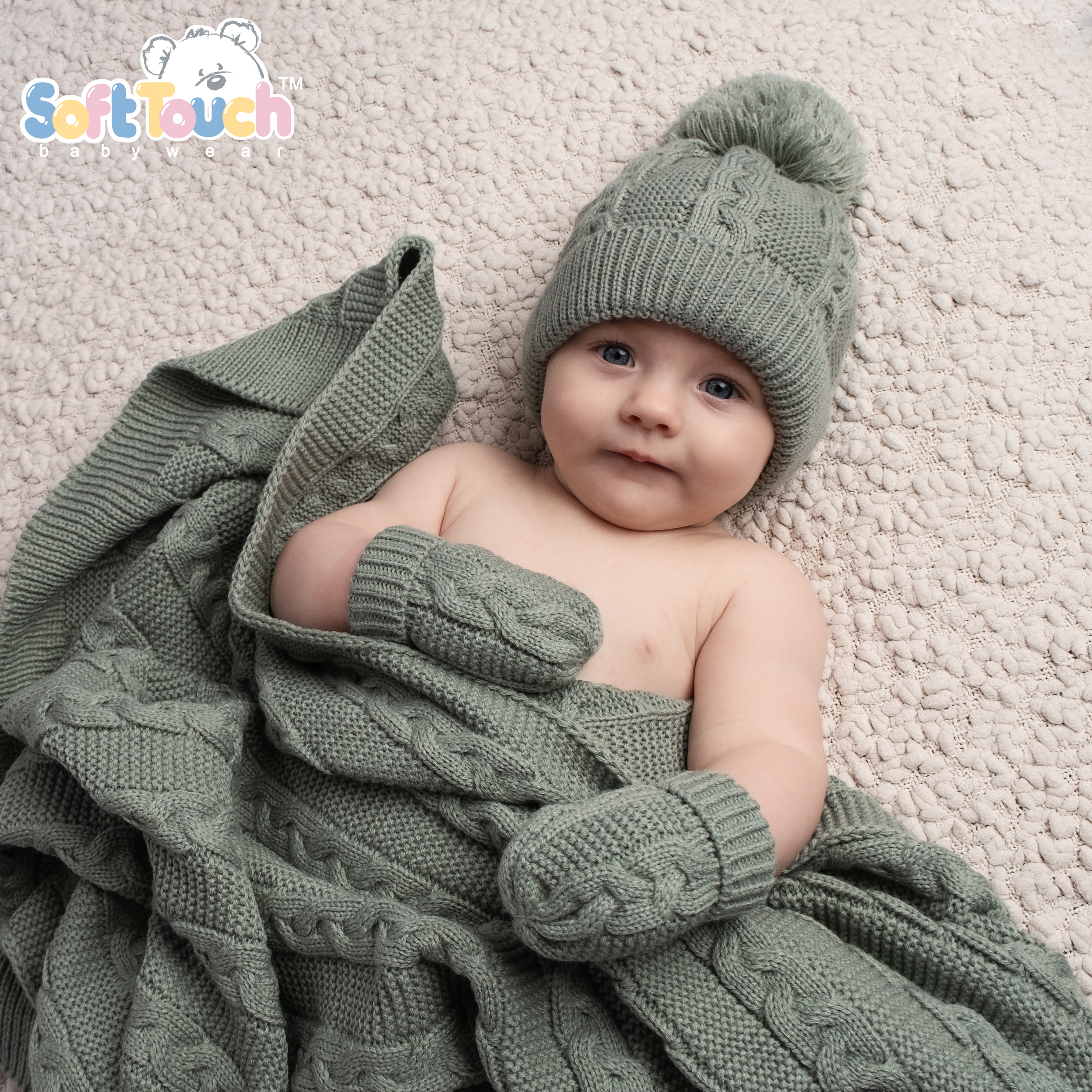 Sage Green 'Elegance' Cable Knit Hat w/Pom Pom : H650-SG-SM