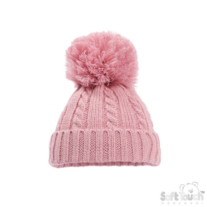 Dusty Pink 'Elegance' Cable Knit Hat w/Pom Pom : H652-DP-MED
