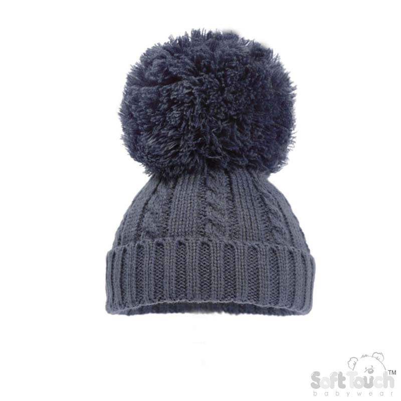 Steel Blue 'Elegance' Cable Knit Hat w/Pom Pom : H652-SB-MED