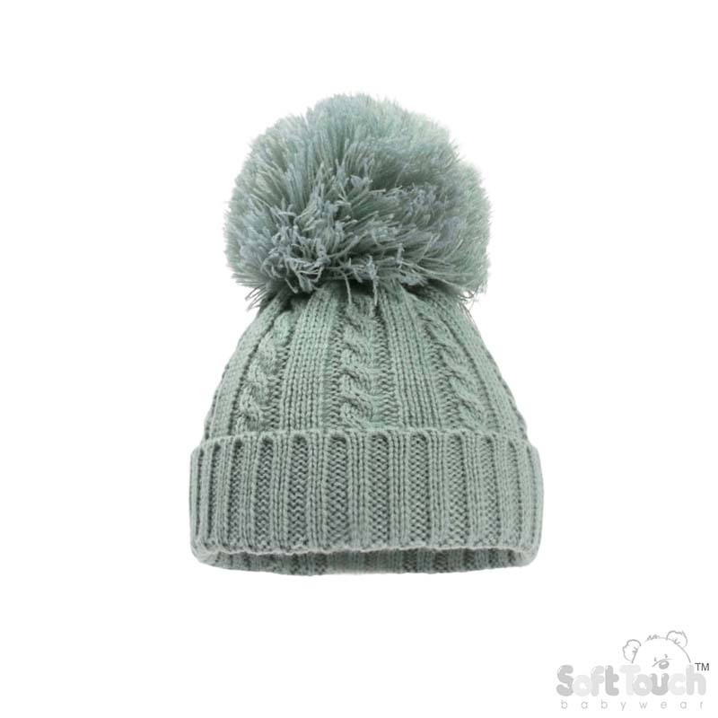 Sage Green 'Elegance' Cable Knit Hat w/Pom Pom : H652-SG-MED