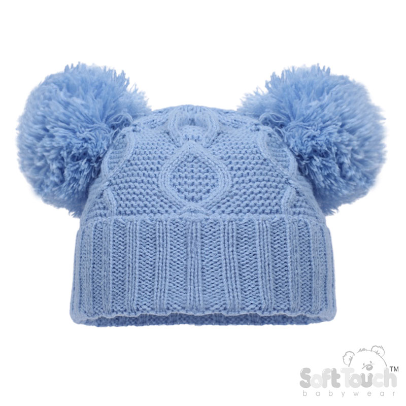 Baby Blue 'Chain' Knit Hat w/2 Pom Poms No. H660-BB