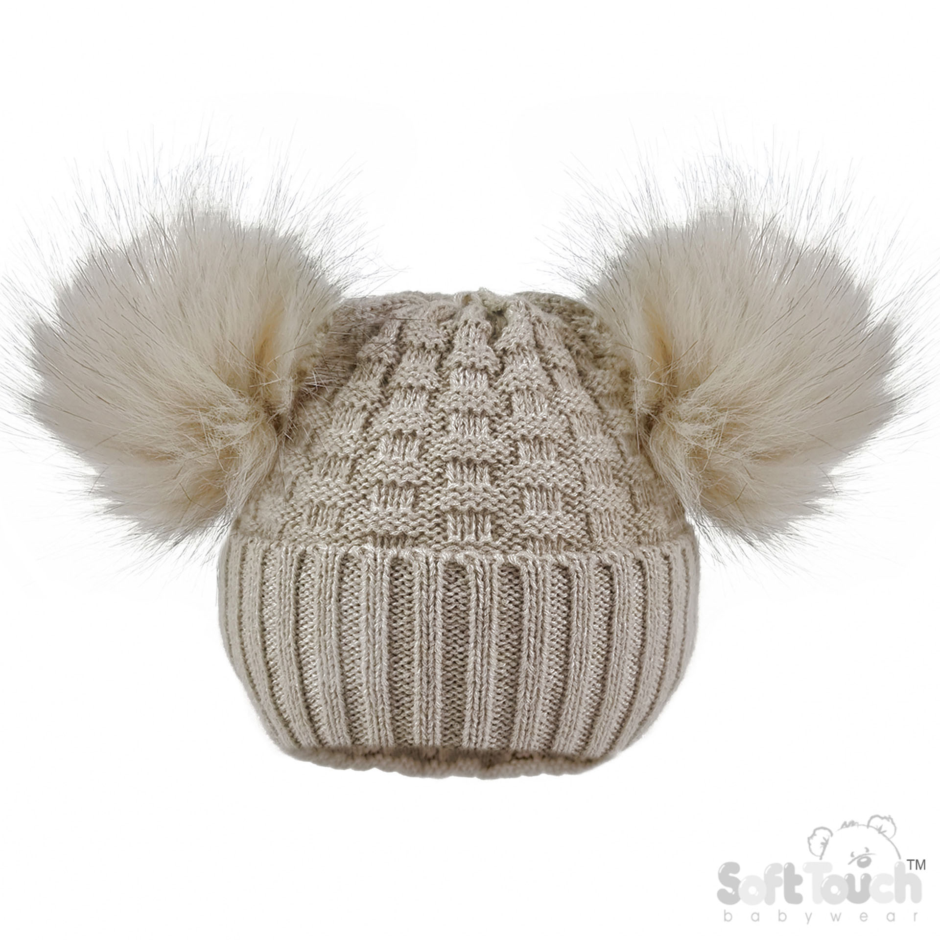 Deluxe Biscuit Checked/Striped Hat w/Pom Poms No. H672-BI