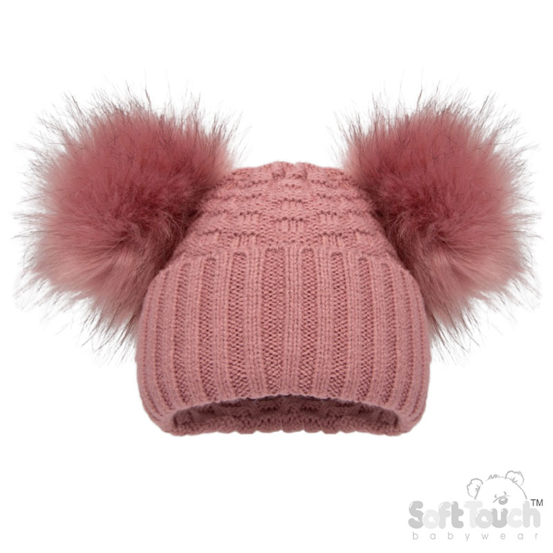 Deluxe Deco Rose Checked/Striped Hat w/Pom Poms No. H672-DR