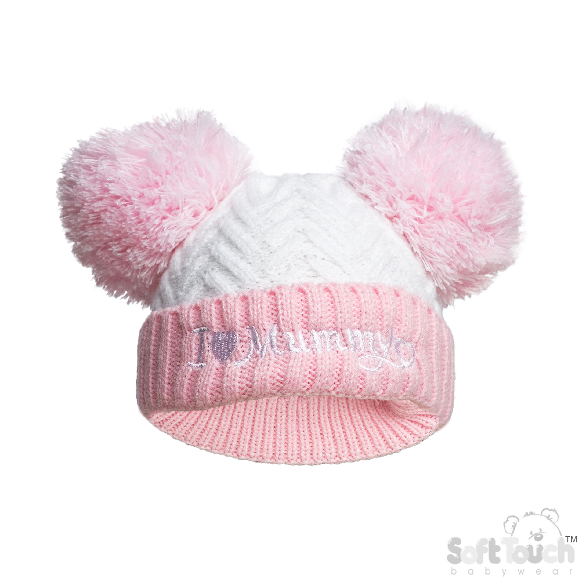 Pink Infants (NB-12m) Acrylic I Love Mummy/Daddy Hat w/Pom Pom : H682-P