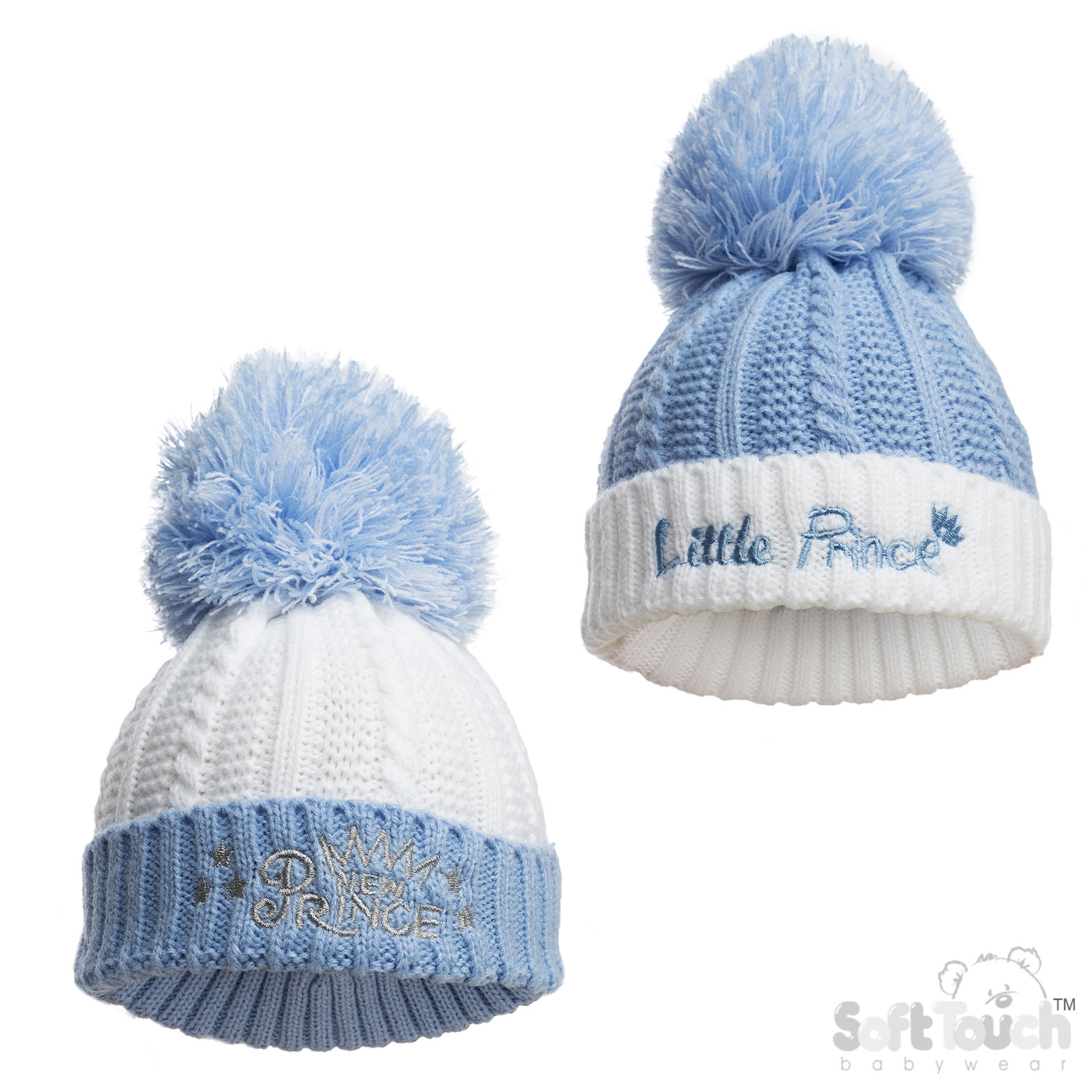 Blue Infants (NB-12m) Acrylic Cable Knit 'Prince' Hat w/Pom Pom : H684-B