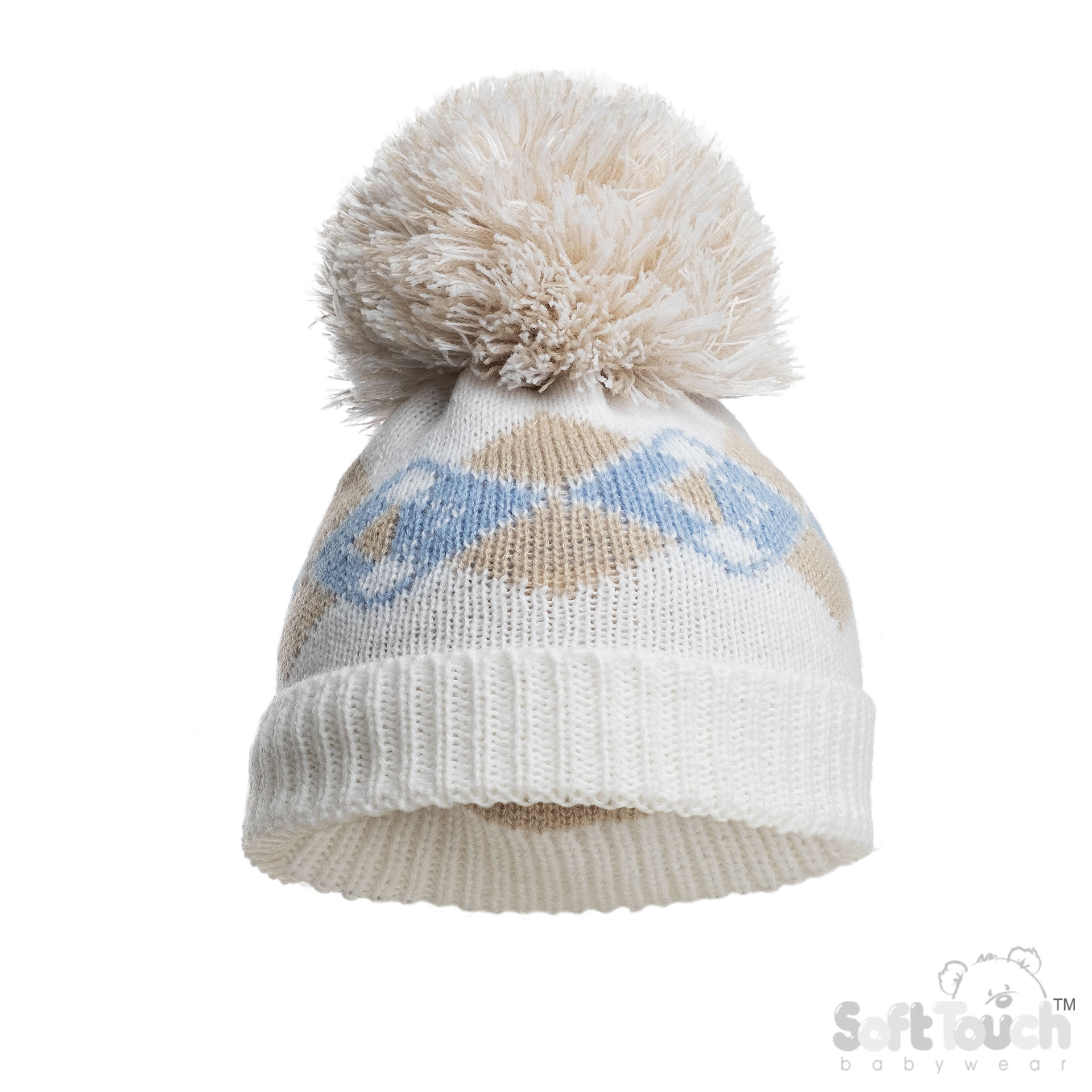 Blue Infants (N-12m) Acrylic Argyle Hat w/Pom Pom : H690-B