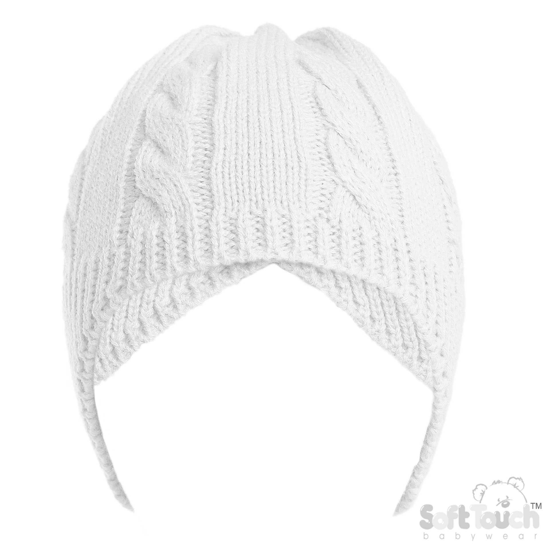 White Infants (NB-12m) Acrylic Cable Knit Hat : H706-W
