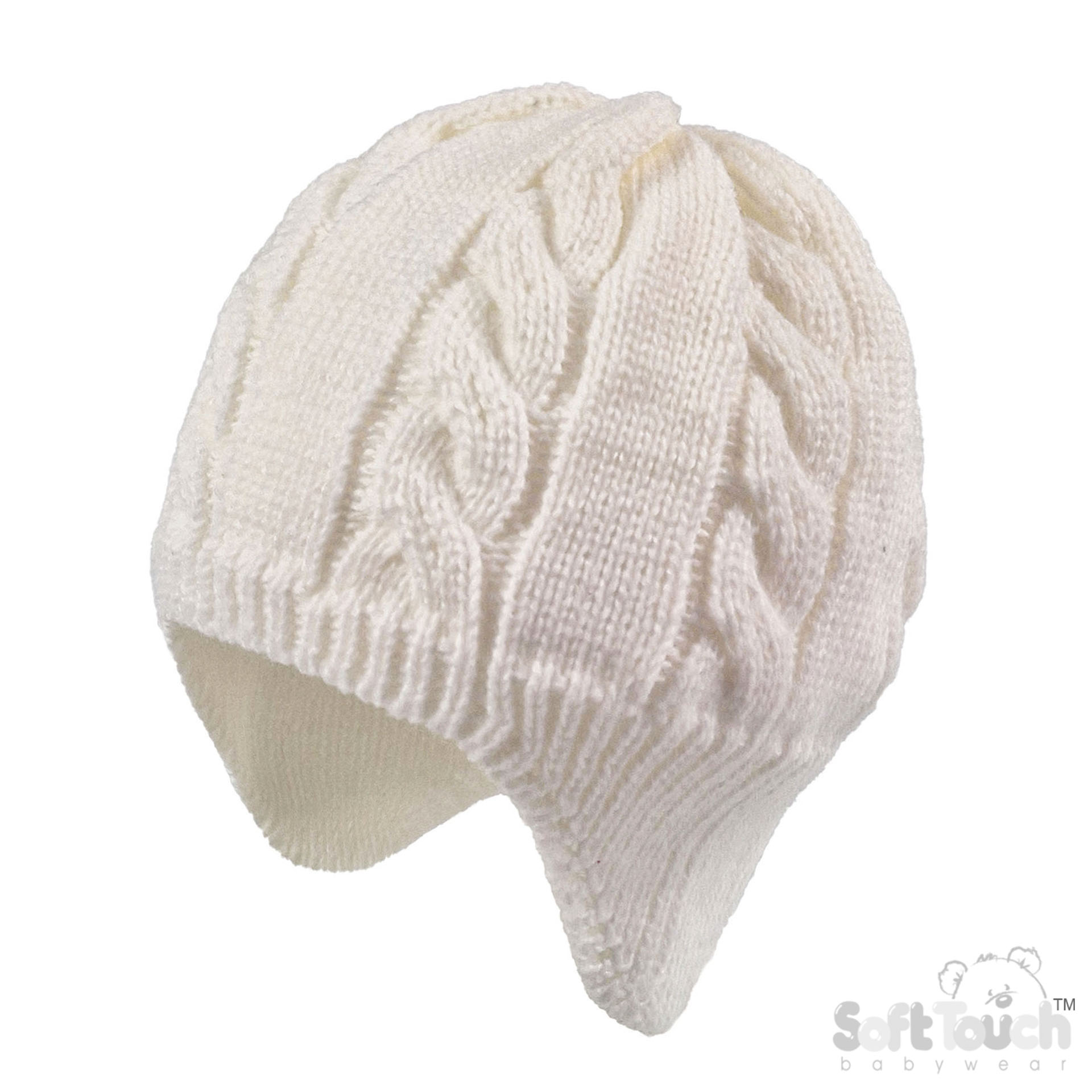 White Infants (NB-12m) Acrylic Cable Knit Hat : H706-W