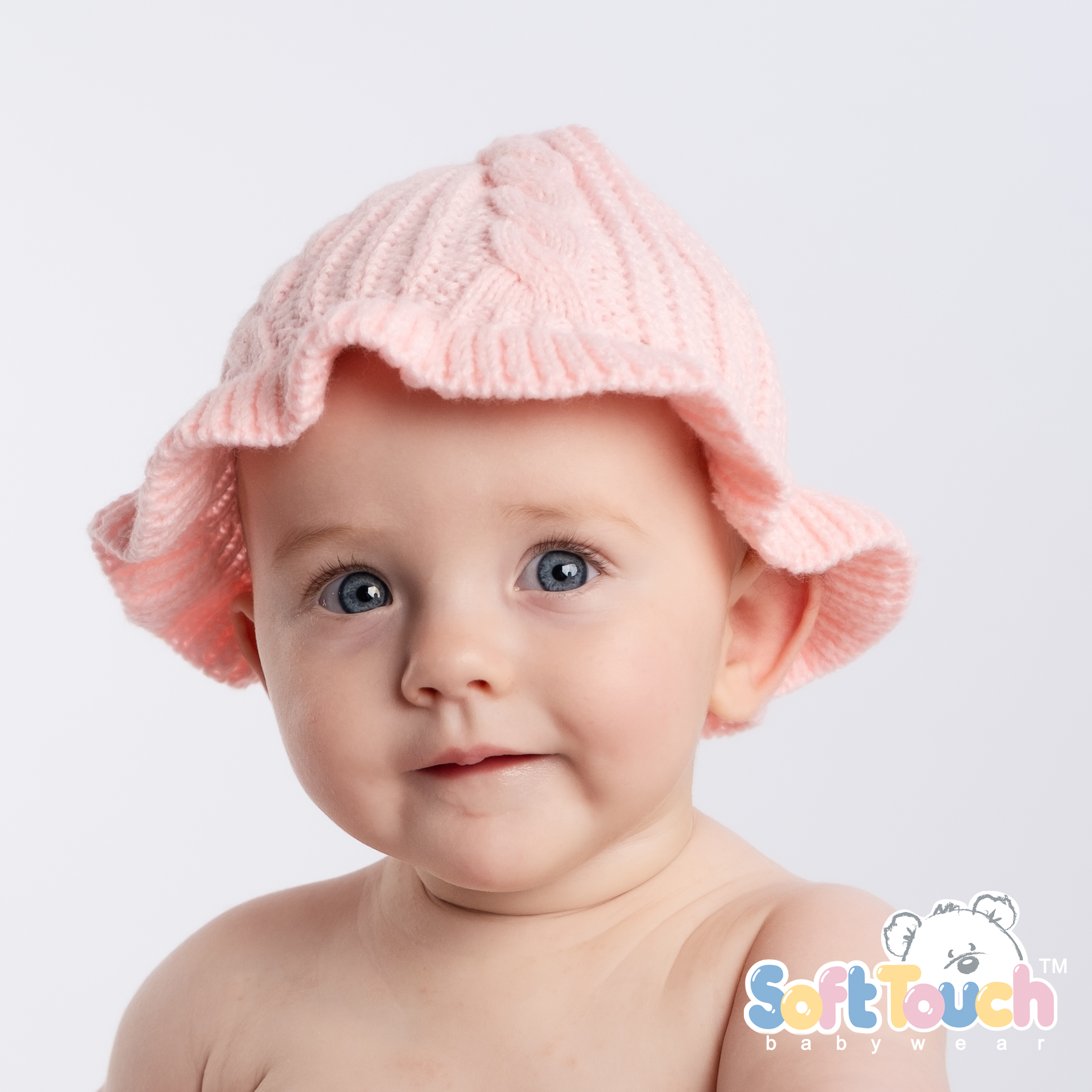 Pink Infants (NB-12m) Acrylic Cable Knit Bucket Hat : H708-P
