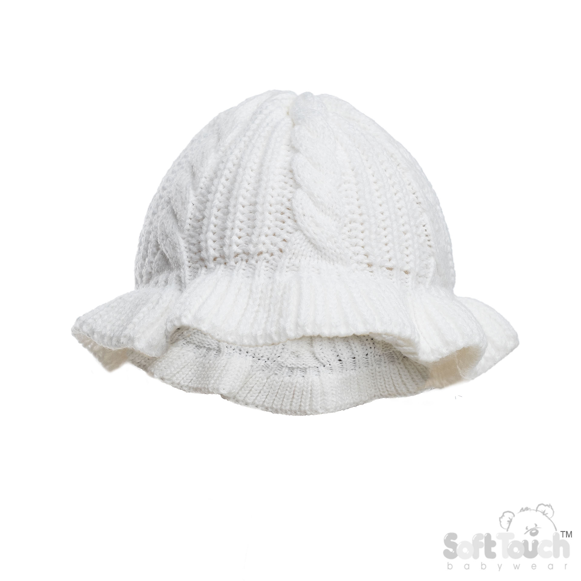White Infants (NB-12m) Acrylic Cable Bucket Hat : H708-W