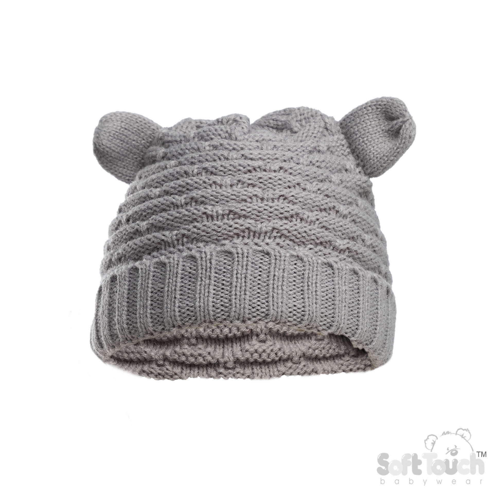Grey Infants (NB-12m) Acrylic Cable Knit Hat w/Ears: H710-G