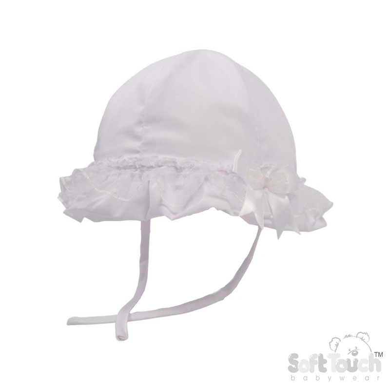 Plain White Summer Hat w/Lace & Bow No. H72-W