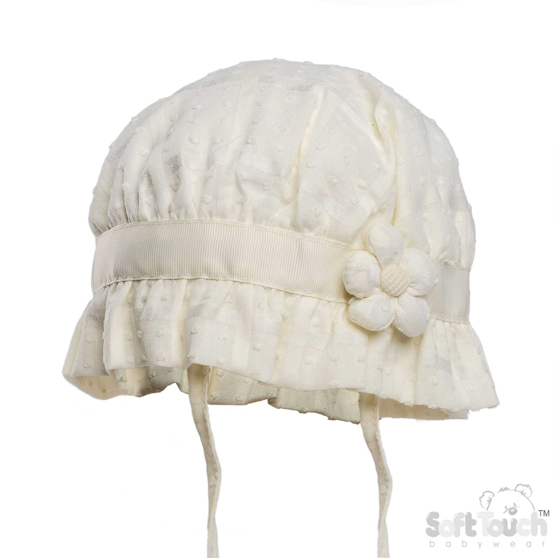 Cream Dotty Summer Hat w/Flower No. H78-C
