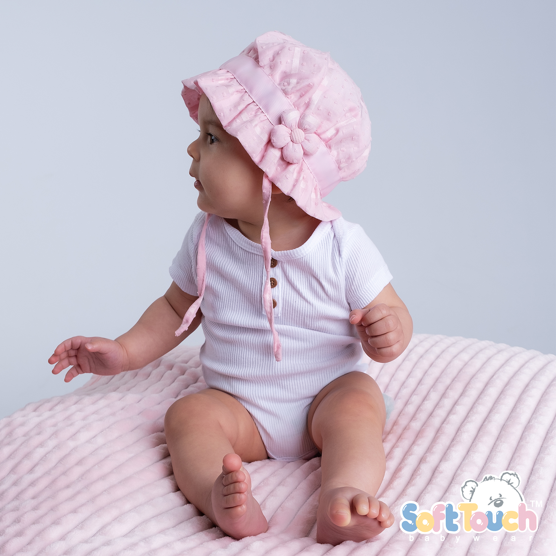 Pink Dotty Summer Hat w/Flower No. H78-P