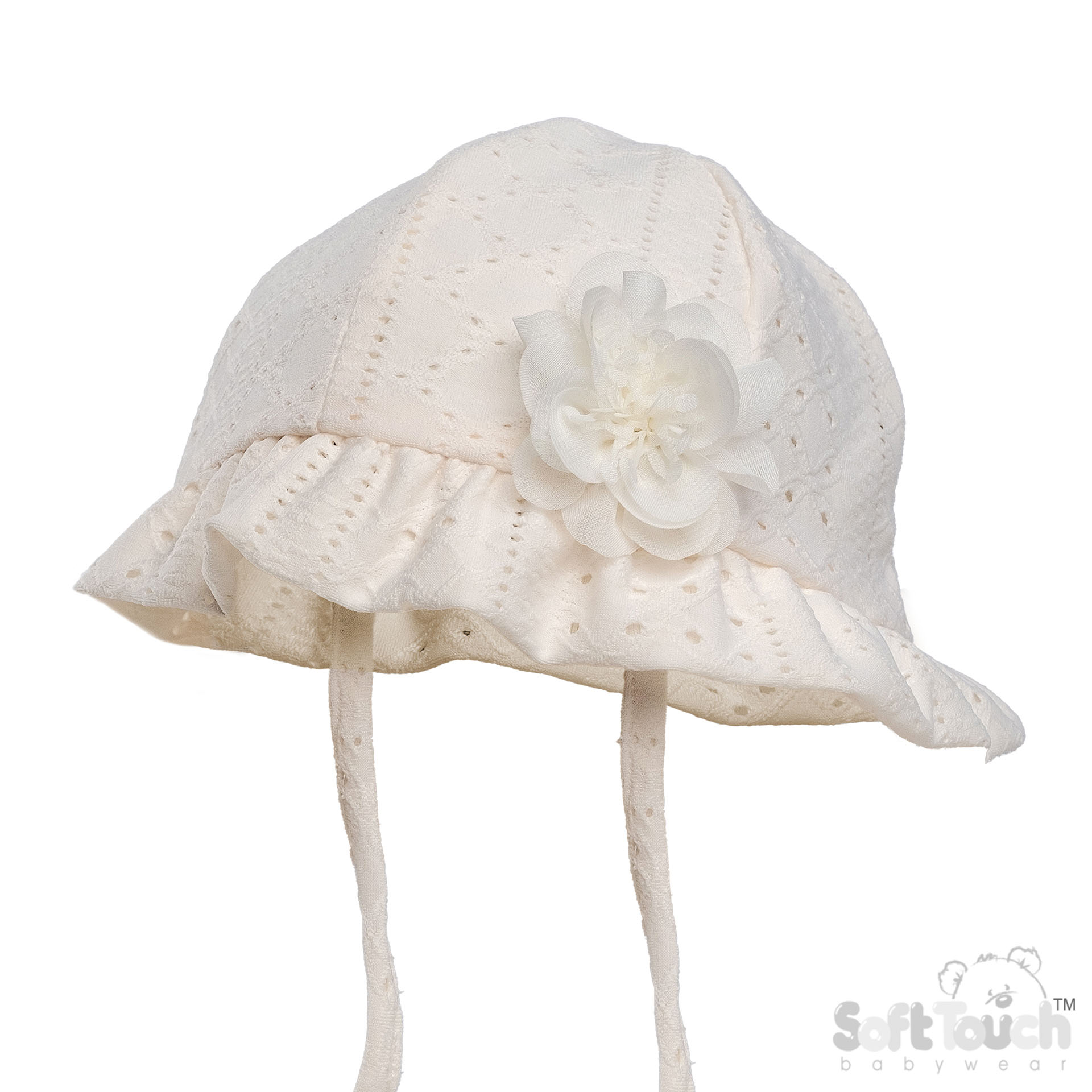 Cream Broidery Anglais Hat w/Flower No. H80-C
