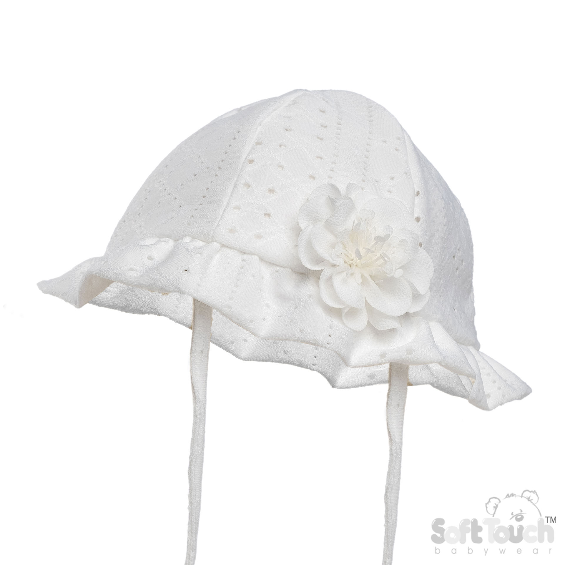 White Broidery Anglais Hat w/Flower No. H80-W