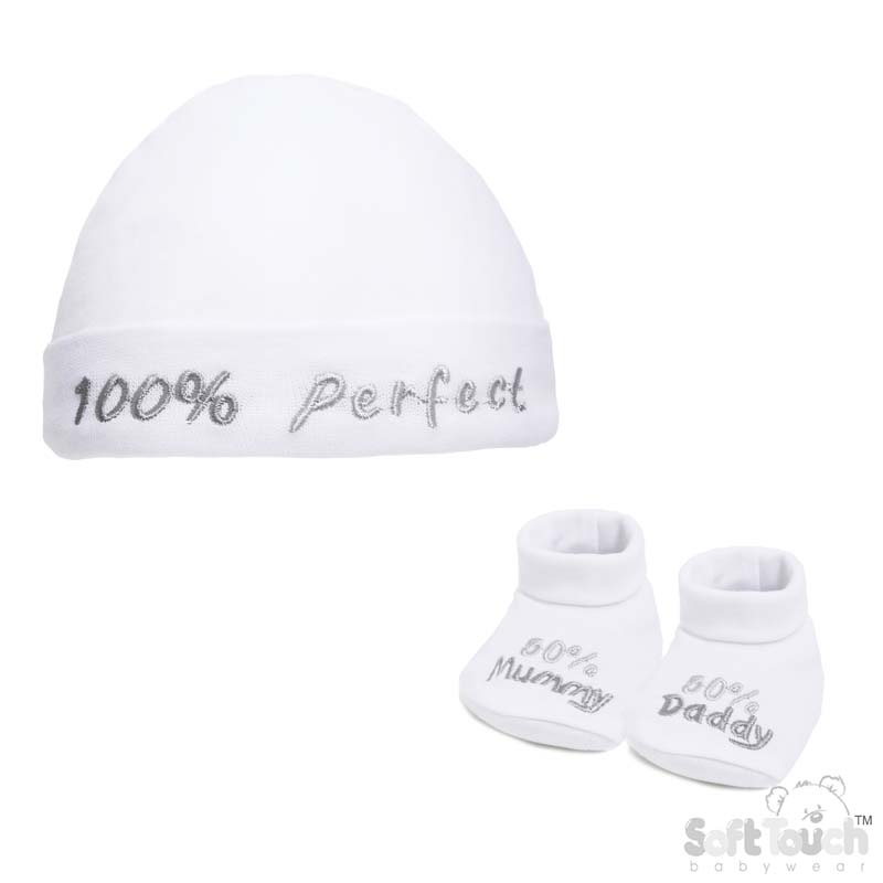 White Baby Hat & Bootee Set - 50% M/D: HB03-W