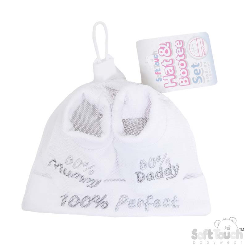 White Baby Hat & Bootee Set - 50% M/D: HB03-W