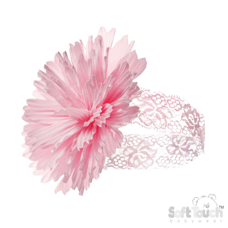 Pink Lace Headband w/Large Flower : HB100-P