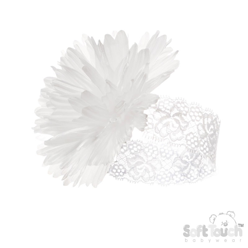 White Lace Headband w/Large Flower : HB100-W