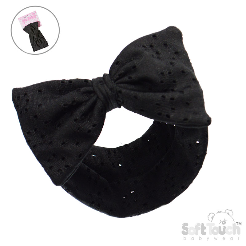 Black Broderie Anglaise Headband w/Large Bow : HB102-BLK