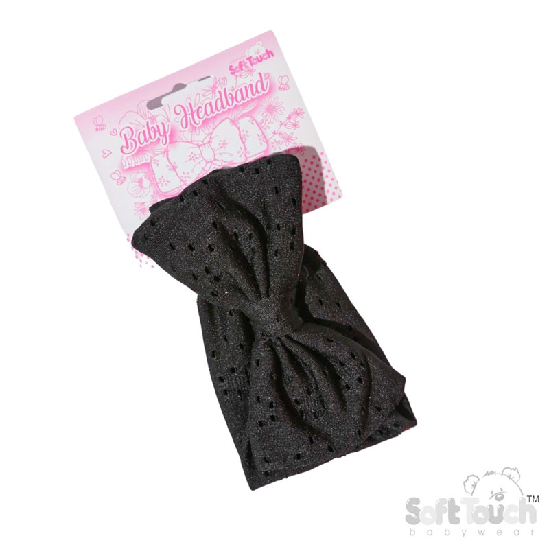 Black Broderie Anglaise Headband w/Large Bow : HB102-BLK