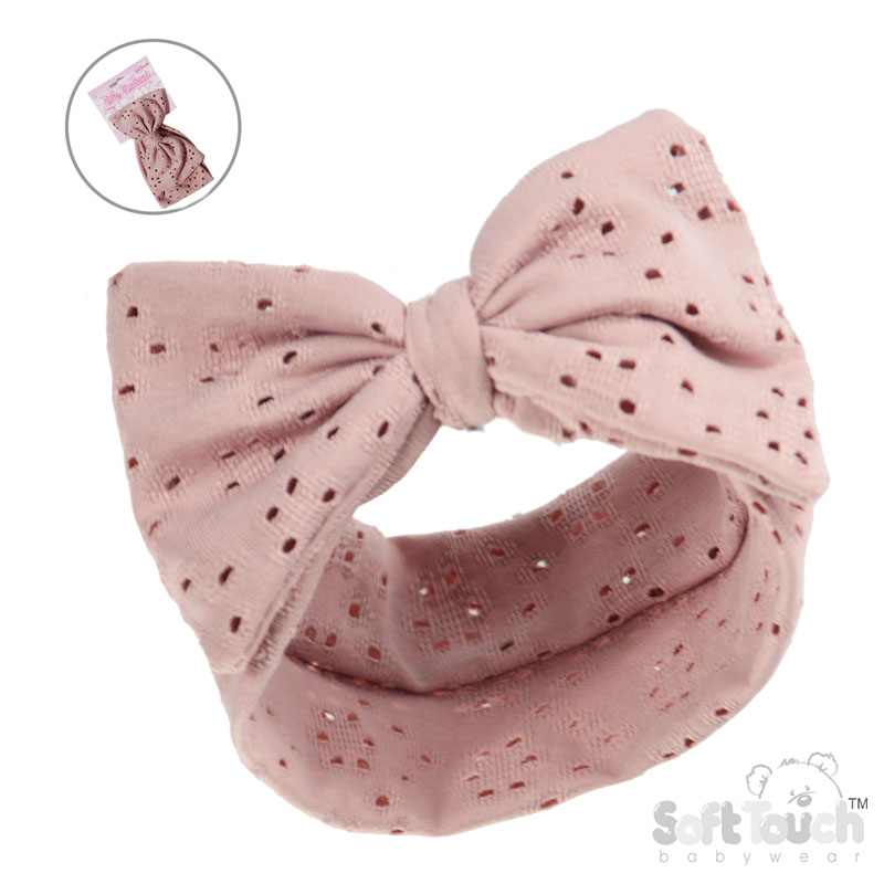 Dusty Pink Broderie Anglaise Headband w/Large Bow : HB102-DP