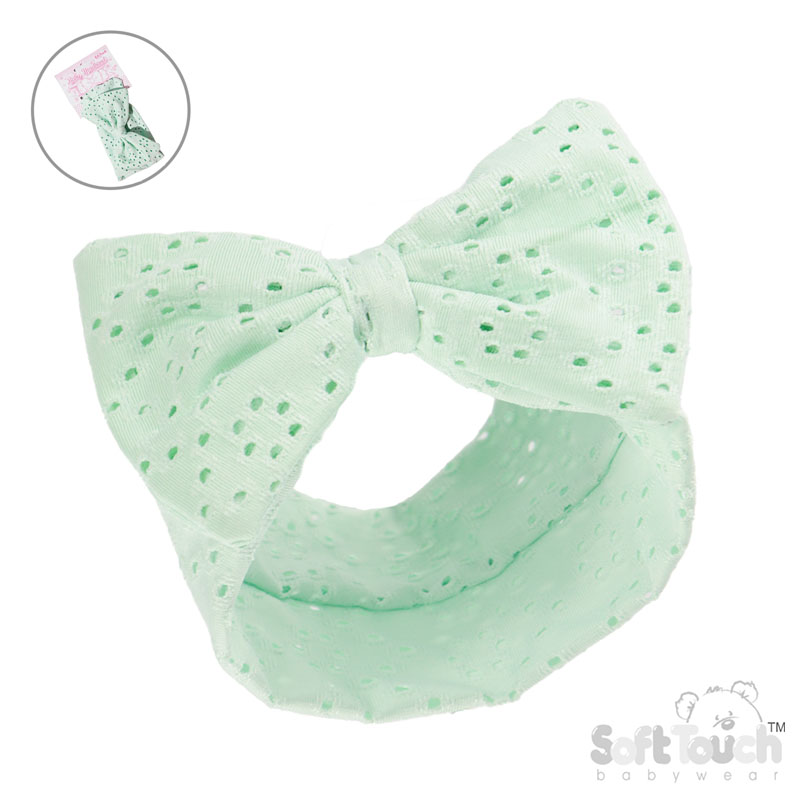 Mint Broderie Anglaise Headband w/Large Bow : HB102-MI