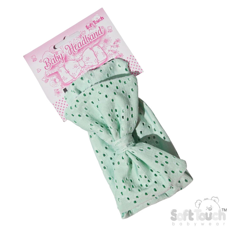 Mint Broderie Anglaise Headband w/Large Bow : HB102-MI