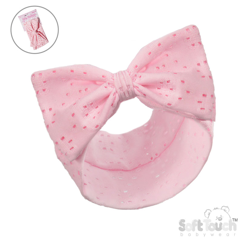Pink Broderie Anglaise Headband w/Large Bow : HB102-P