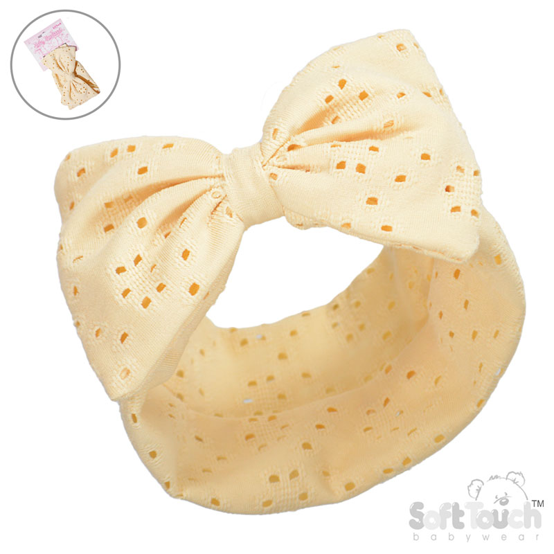 Vanilla Broderie Anglaise Headband w/Large Bow : HB102-VA
