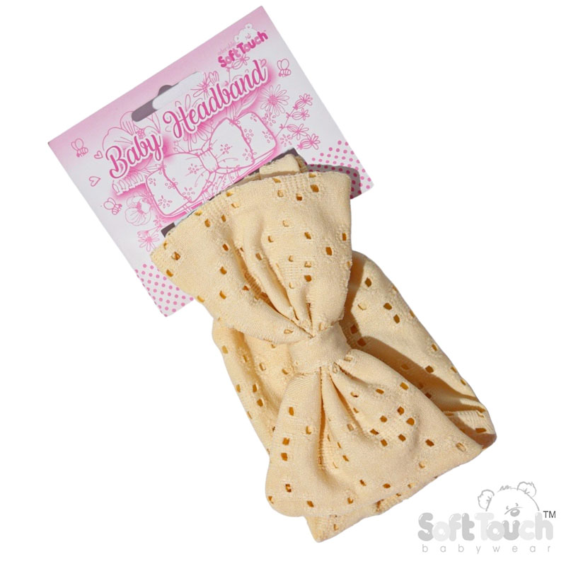 Vanilla Broderie Anglaise Headband w/Large Bow : HB102-VA