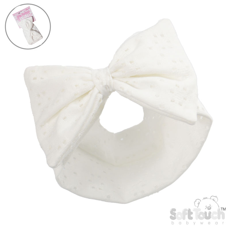 White Broderie Anglaise Headband w/Large Bow : HB102-W