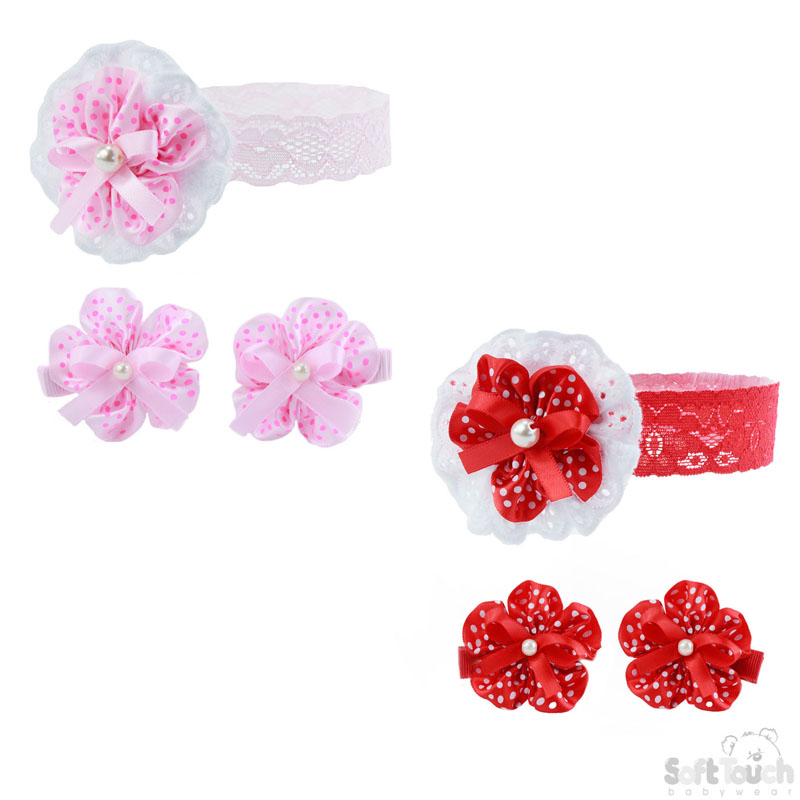 Infants 3pc Headband Set with Spotty Flower HB105