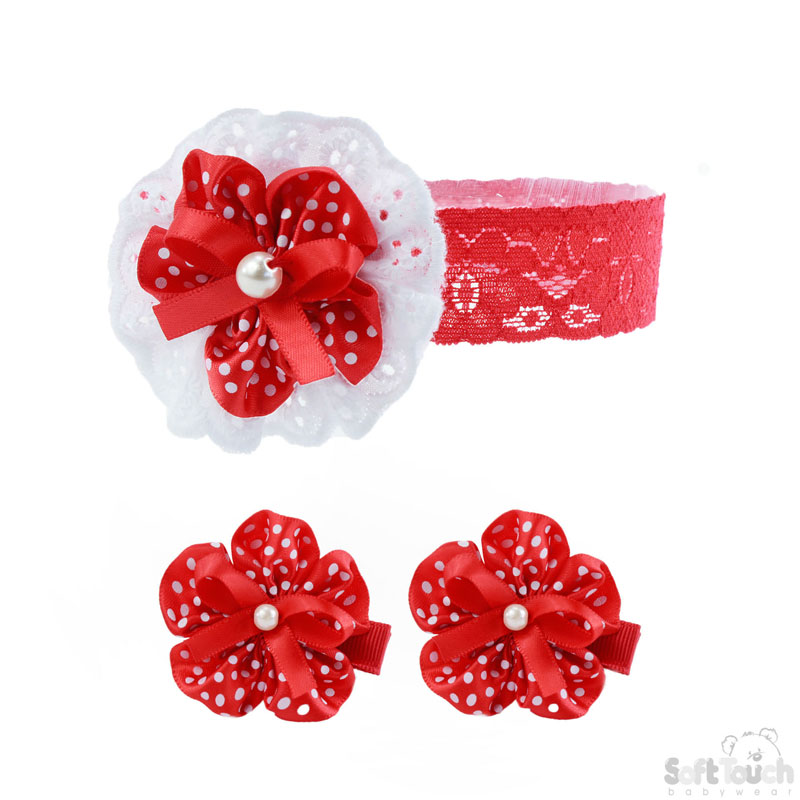 Infants 3pc Headband Set with Spotty Flower HB105