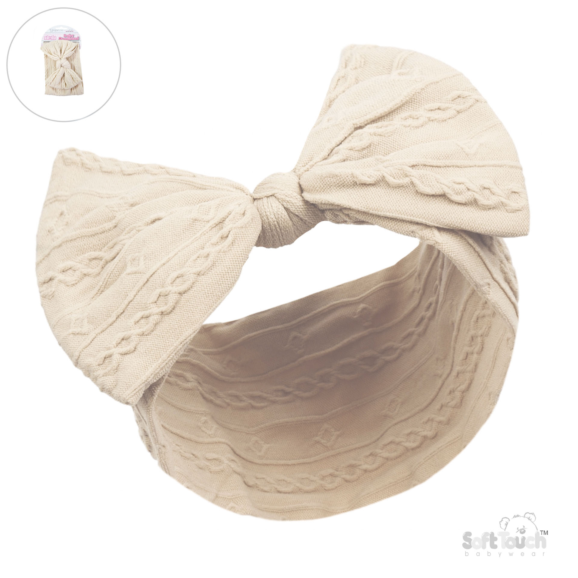 Beige Cable Headband w/Bow : HB112-BE