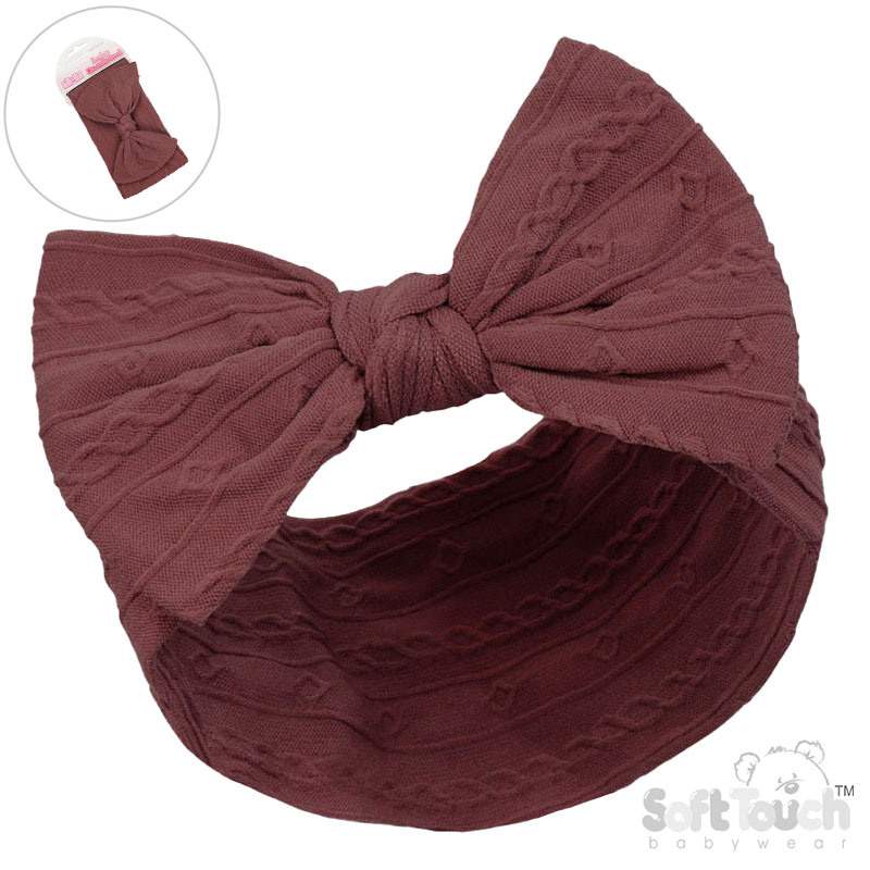 Dusty Pink Cable Headband w/Bow : HB112-DP