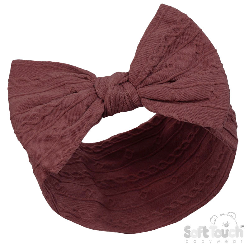 Dusty Pink Cable Headband w/Bow : HB112-DP