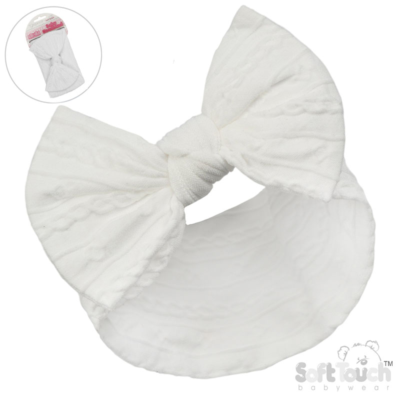 White Cable Headband w/Bow : HB112-W