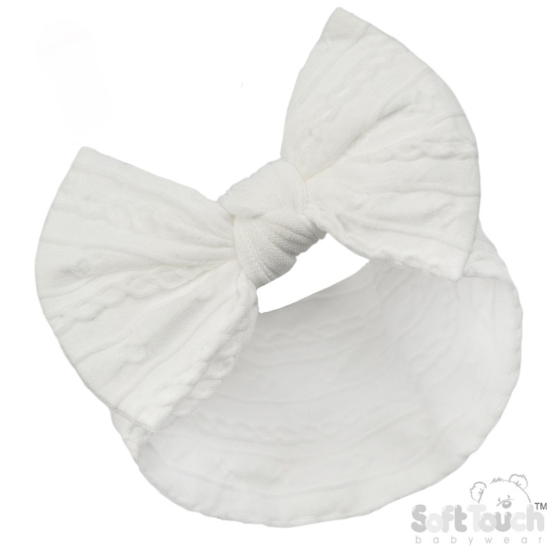 White Cable Headband w/Bow : HB112-W