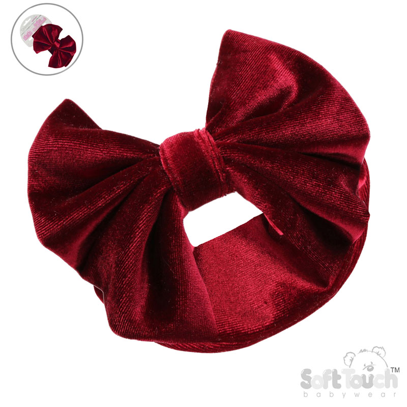 Burgundy Velour Headband w/Bow : HB114-BU