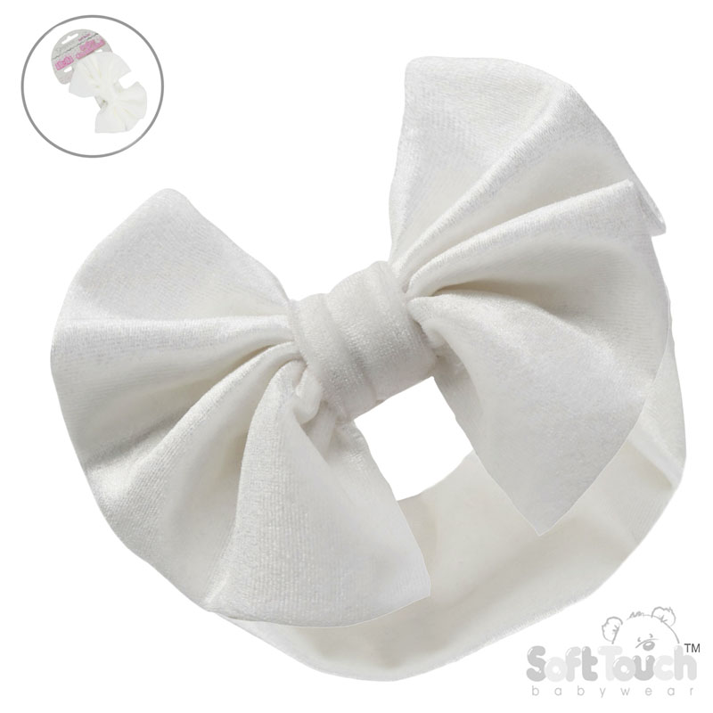Cream Velour Headband w/Bow : HB114-C