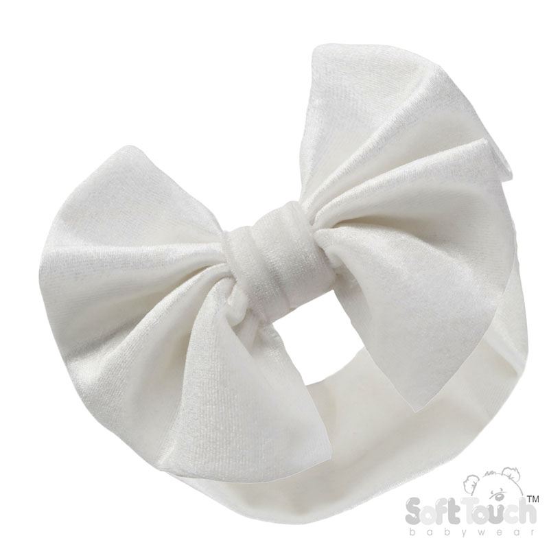 Cream Velour Headband w/Bow : HB114-C