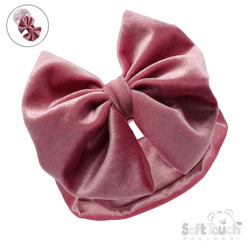 Dusty Pink Velour Headband w/Bow : HB114-DP