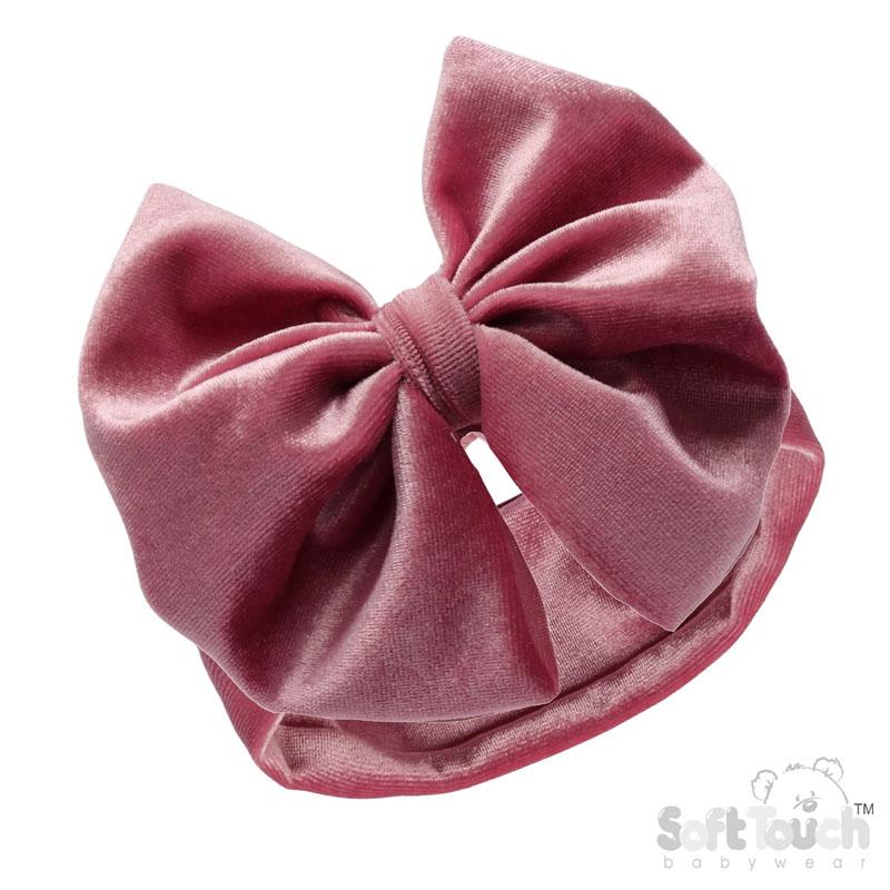 Dusty Pink Velour Headband w/Bow : HB114-DP